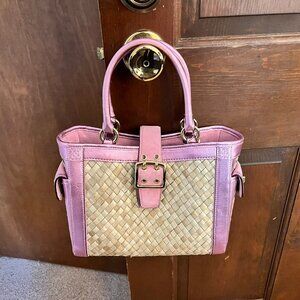 Coach 4419 Straw Boxy Tote with Metallic Pink Trim